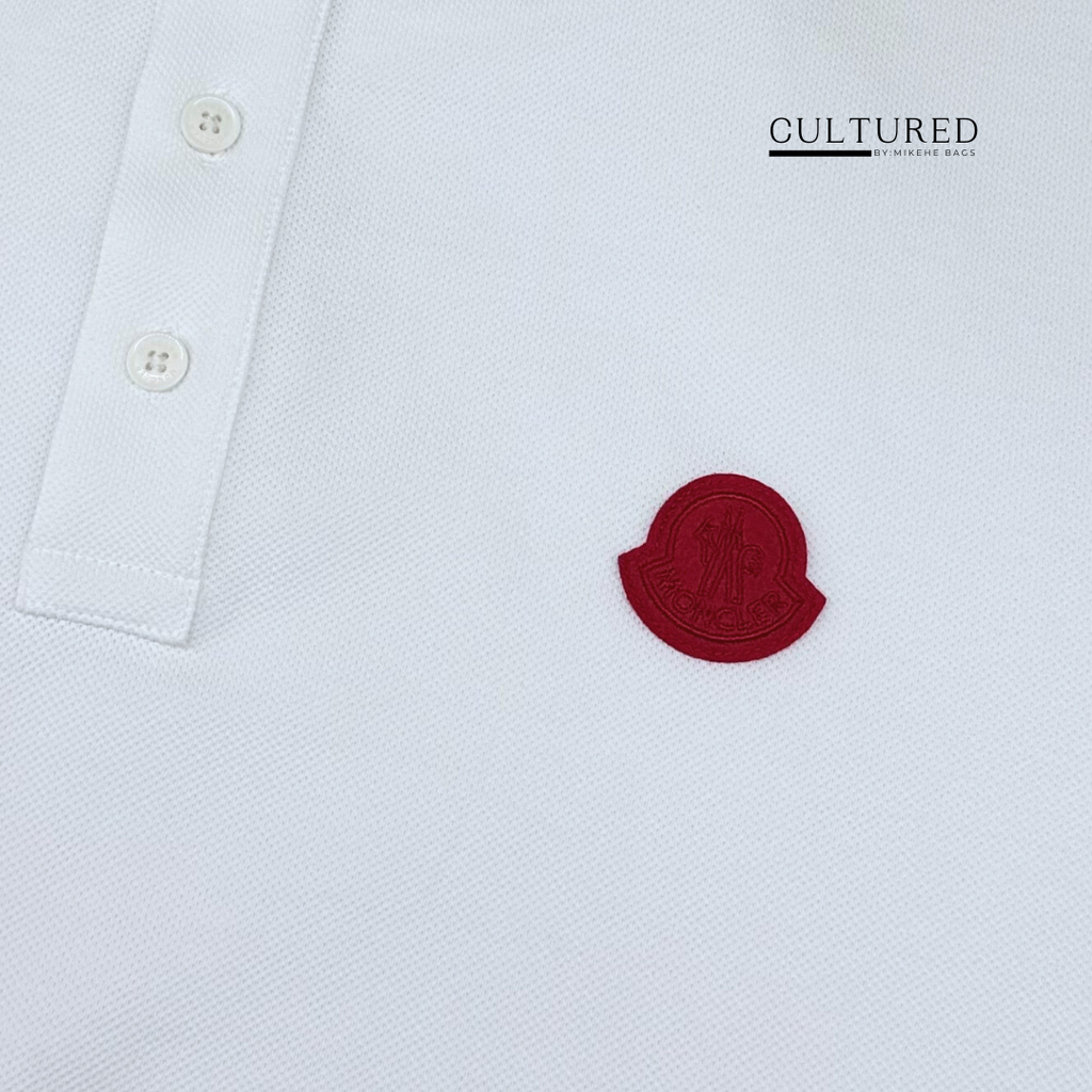 Moncler Polo Shirt in White Navy Collar
