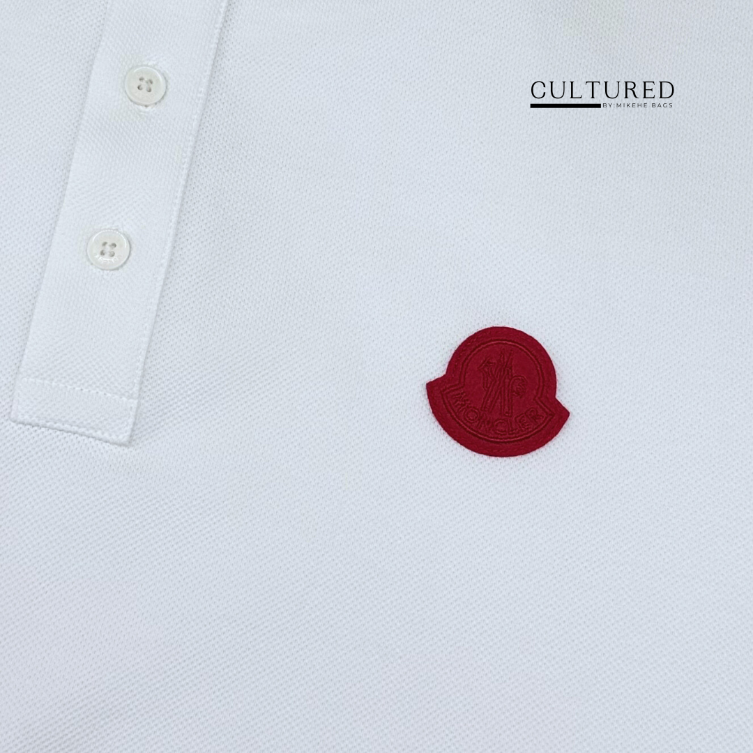 Moncler Polo Shirt in White Navy Collar