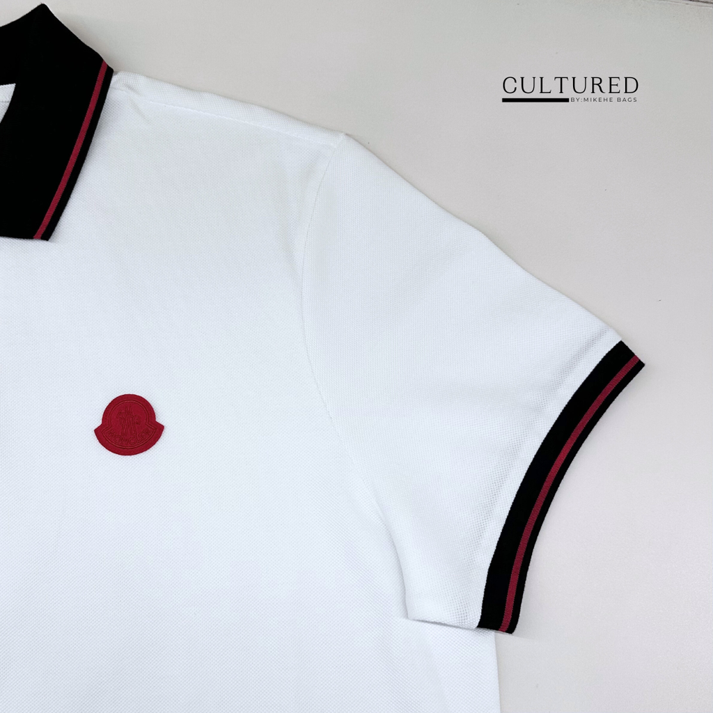 Moncler Polo Shirt in White Navy Collar