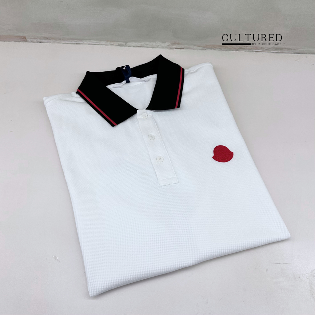 Moncler Polo Shirt in White Navy Collar